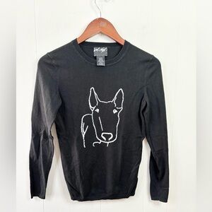 Lord & Taylor black white novelty print stitched bull terrier dog sweater XS